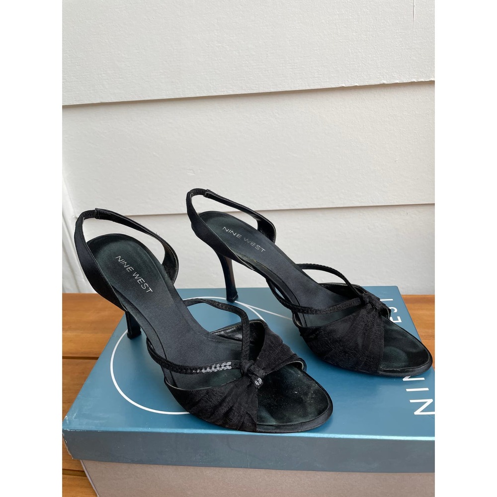 Nine West Satin Slingback w/ Sequins Black Heels for Women - Size 8 - Used